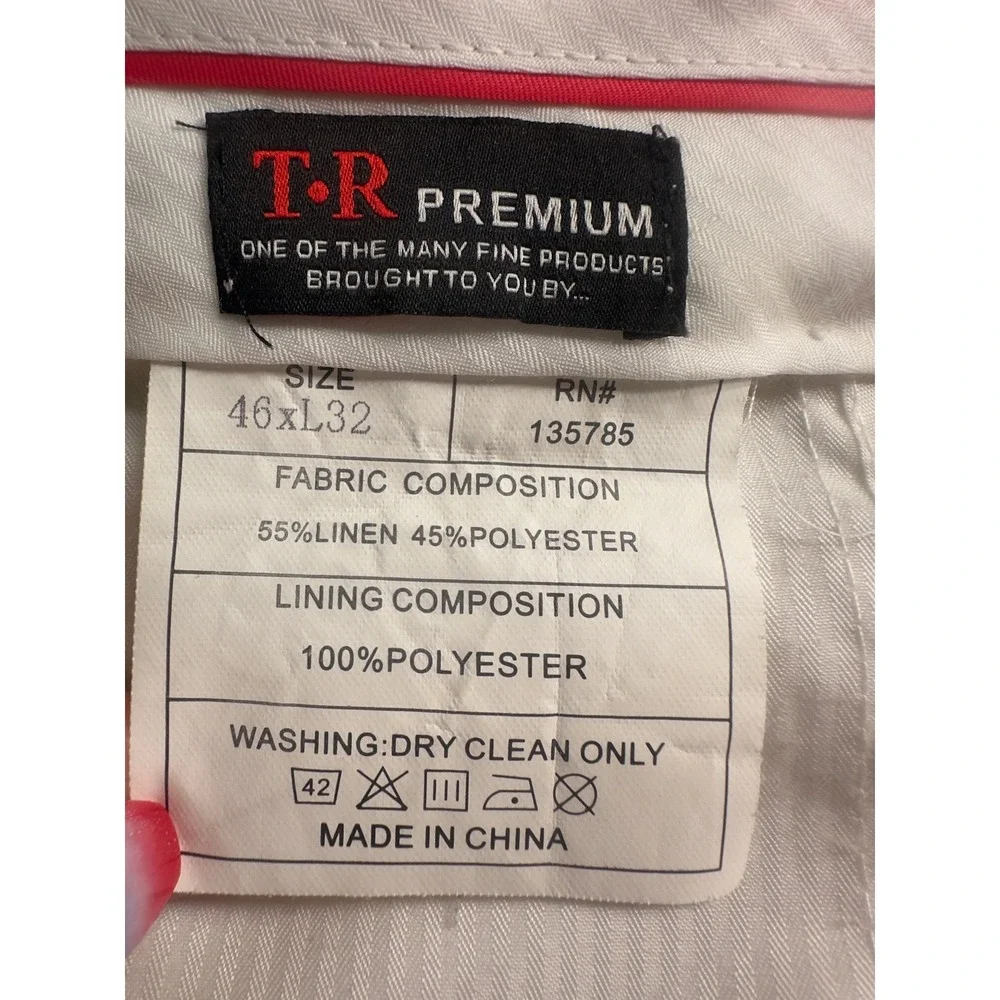 Linen Suit Blazer Pants 3XL 46x29 Cream Beige Straight Leg Summer Casual